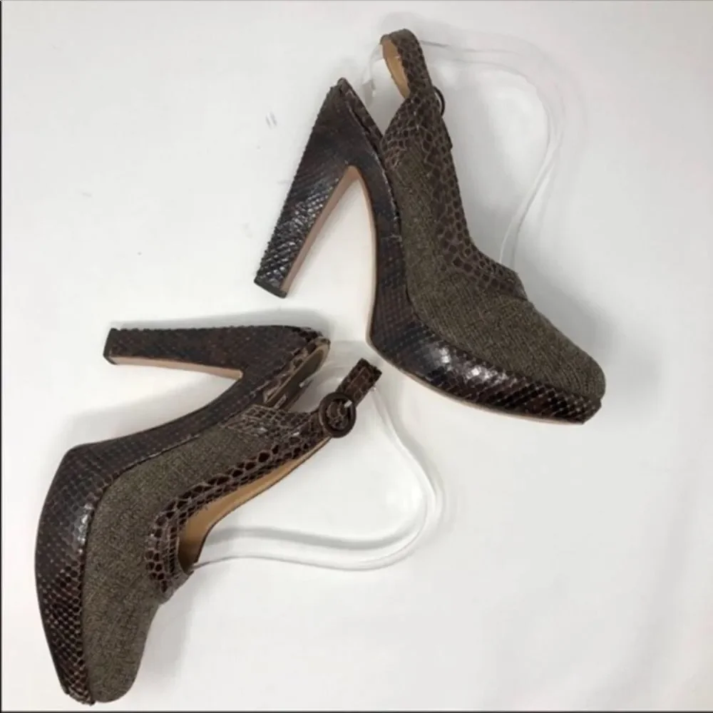 Marni Brown Tweed Python Trim Slingback Platforms 40